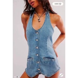 Free People We The Free Counter Culture Micro Playsuit Women's XS Light Blue New